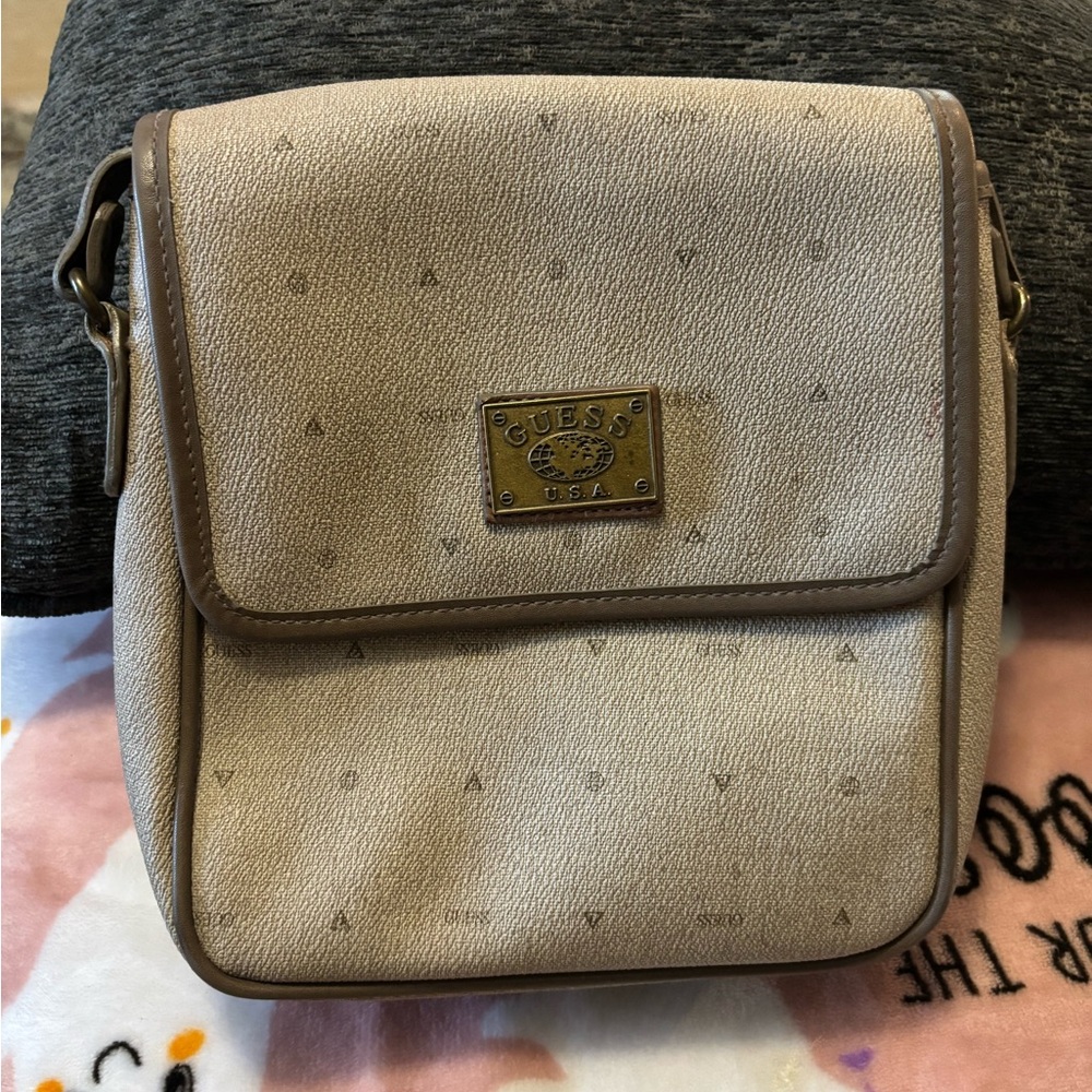 Guess Beige Messenger Bag with Brown Accents